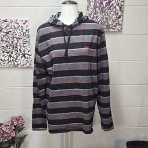 Vans Men's Striped Hoodie in Black, Gray, and Red